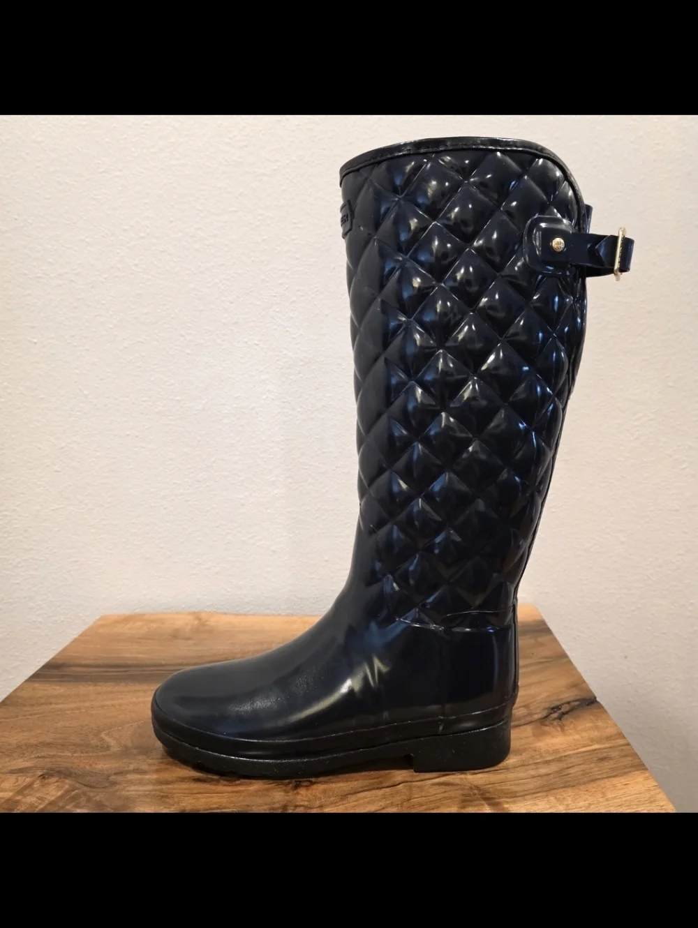 Hunter Refined Gloss Quilt Tall Boots in Navy